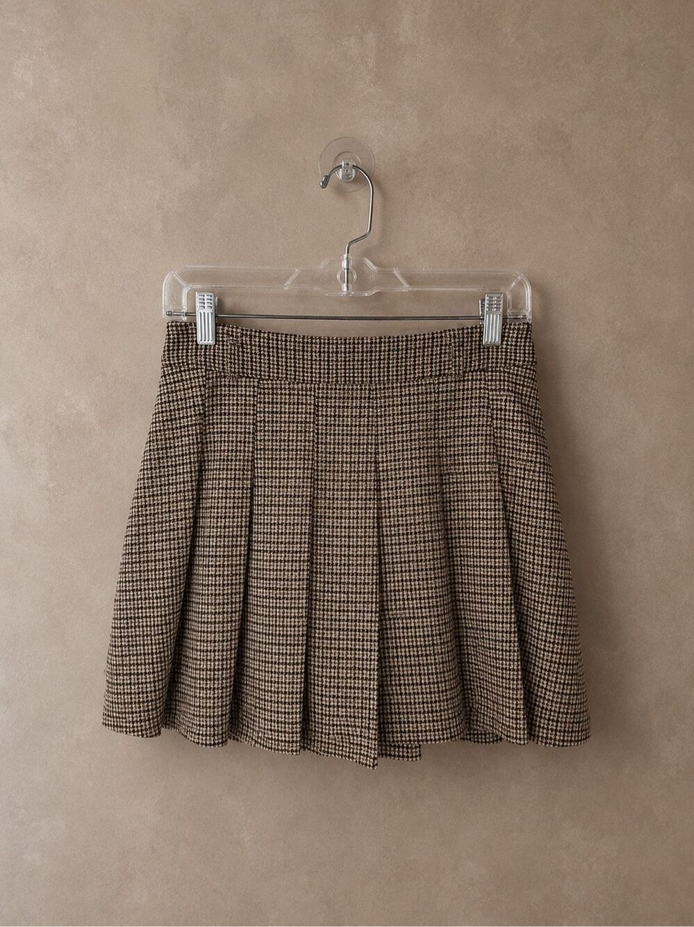 GU Medium Pleated Skort Brown Houndstooth Check Mini Preppy Tenniscore